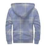 Blue And White Glen Plaid Print Sherpa Lined Zip Up Hoodie