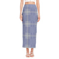 Blue And White Glen Plaid Print Side Slit Maxi Skirt