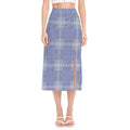 Blue And White Glen Plaid Print Side Slit Midi Skirt