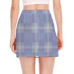 Blue And White Glen Plaid Print Side Slit Mini Skirt