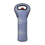 Blue And White Glen Plaid Print Single Neoprene Wine Tote