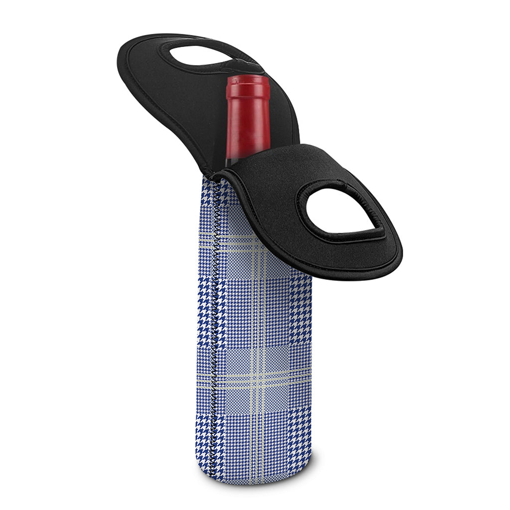 Blue And White Glen Plaid Print Single Neoprene Wine Tote