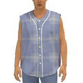 Blue And White Glen Plaid Print Sleeveless Baseball Jersey
