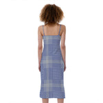 Blue And White Glen Plaid Print Slim Fit Midi Cami Dress