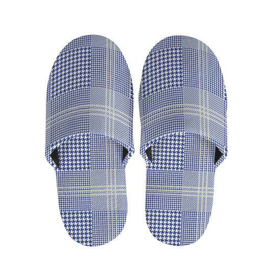 Blue And White Glen Plaid Print Slippers