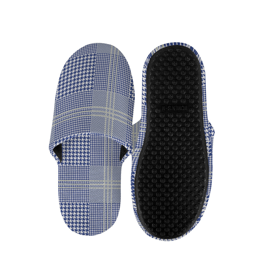 Blue And White Glen Plaid Print Slippers