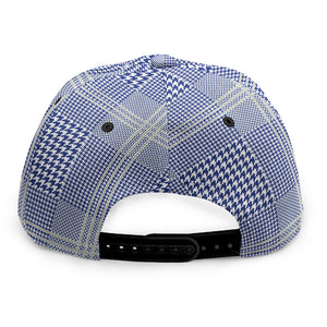 Blue And White Glen Plaid Print Snapback Cap