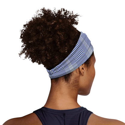 Blue And White Glen Plaid Print Sports Headband