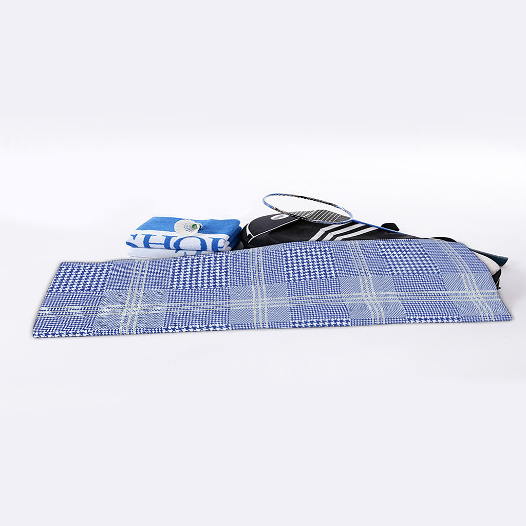 Blue And White Glen Plaid Print Sports Towel