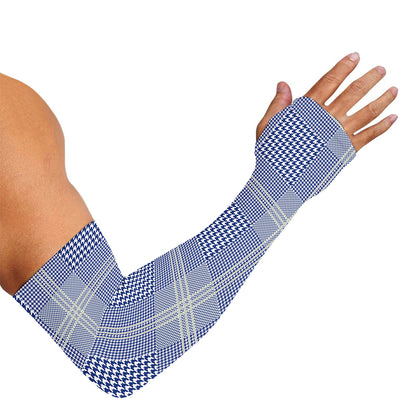 Blue And White Glen Plaid Print Sun Protection Arm Sleeves