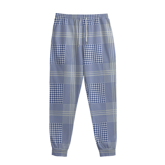 Blue And White Glen Plaid Print Sweatpants