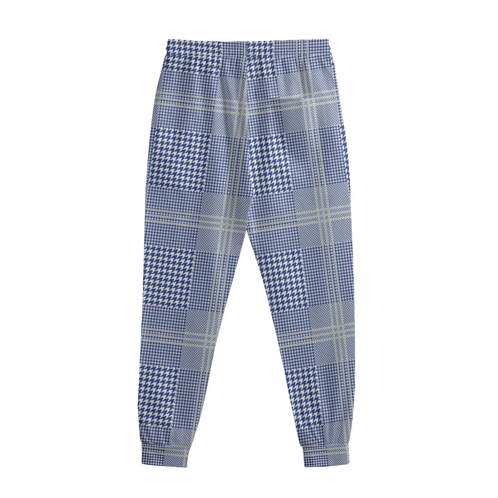 Blue And White Glen Plaid Print Sweatpants