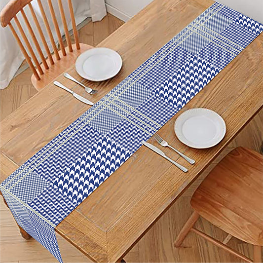 Blue And White Glen Plaid Print Table Runner