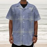 Blue And White Glen Plaid Print Textured Short Sleeve Shirt