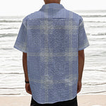 Blue And White Glen Plaid Print Textured Short Sleeve Shirt