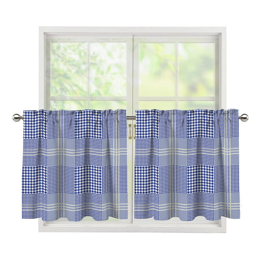 Blue And White Glen Plaid Print Tier Curtains