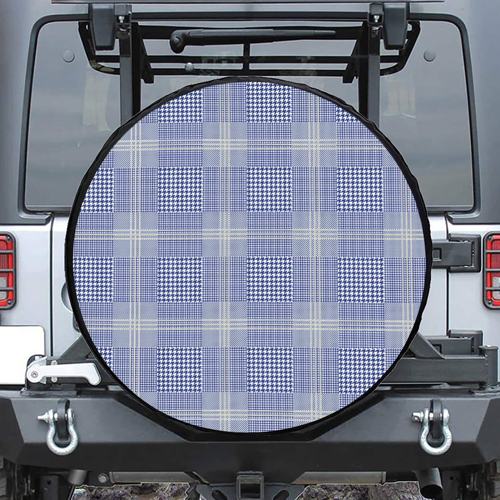 Blue And White Glen Plaid Print Tire Cover