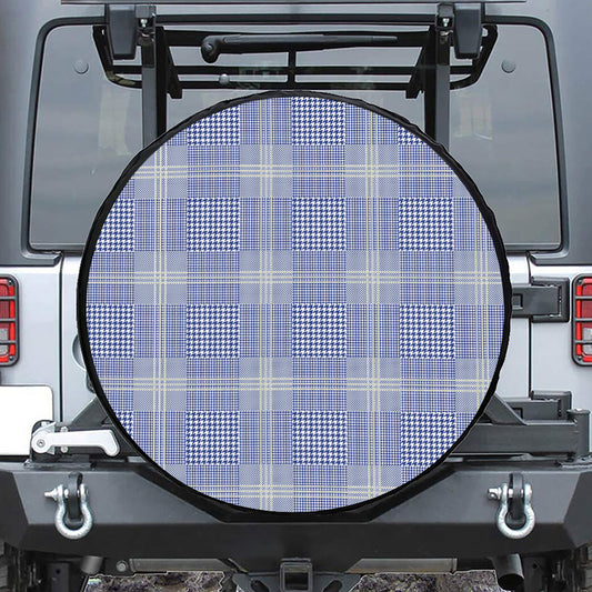 Blue And White Glen Plaid Print Tire Cover