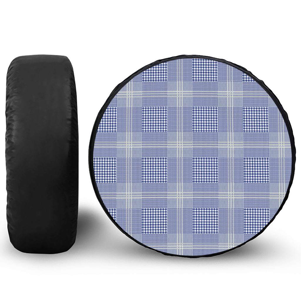 Blue And White Glen Plaid Print Tire Cover