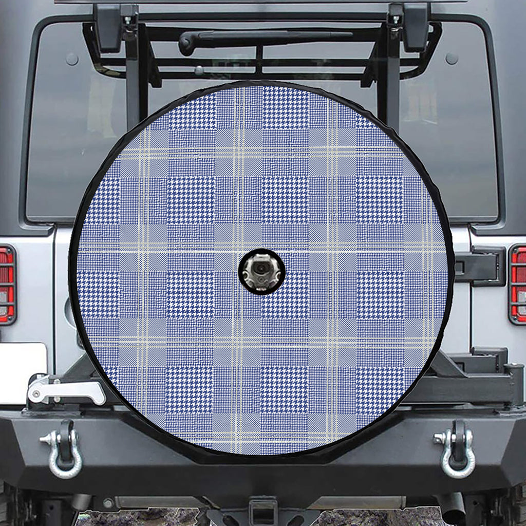 Blue And White Glen Plaid Print Tire Cover With Camera Hole