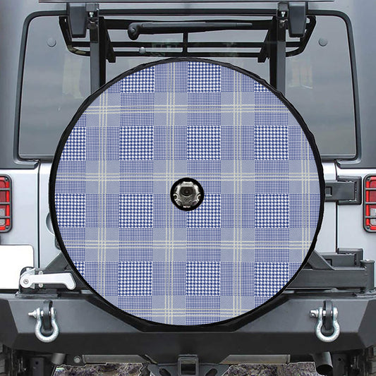 Blue And White Glen Plaid Print Tire Cover With Camera Hole