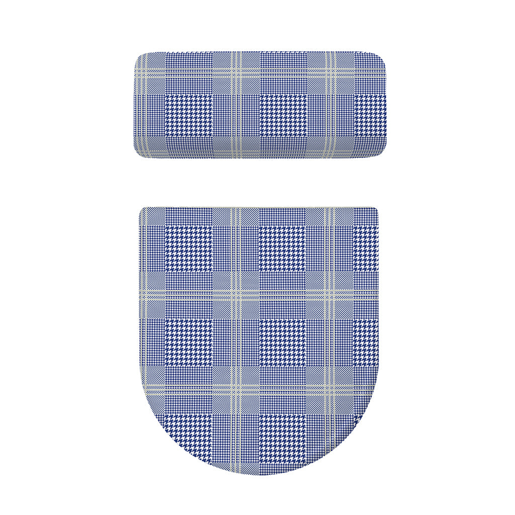 Blue And White Glen Plaid Print Toilet Lid And Tank Cover Set