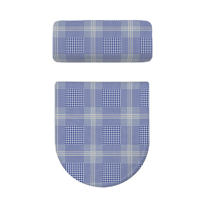 Blue And White Glen Plaid Print Toilet Lid And Tank Cover Set
