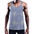 Blue And White Glen Plaid Print Men's Workout Tank Top
