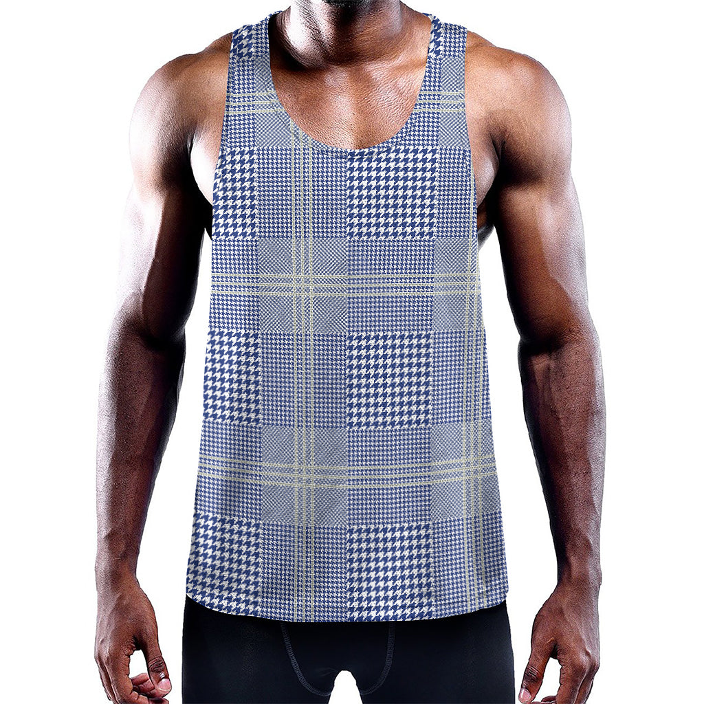 Blue And White Glen Plaid Print Training Tank Top