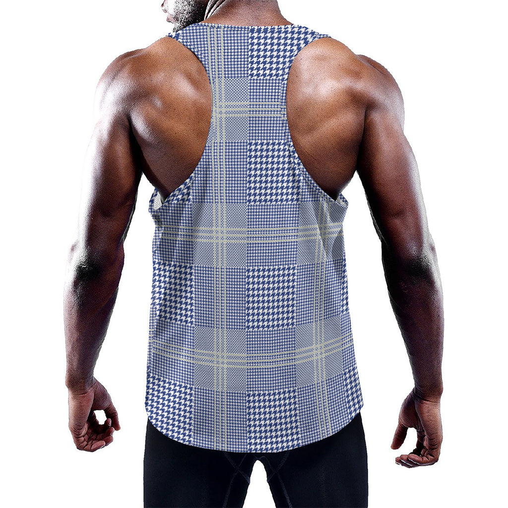 Blue And White Glen Plaid Print Training Tank Top