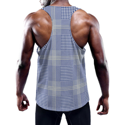 Blue And White Glen Plaid Print Training Tank Top