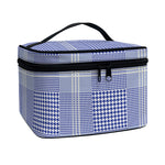 Blue And White Glen Plaid Print Travel Makeup Bag
