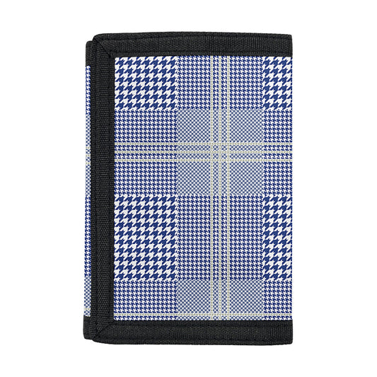 Blue And White Glen Plaid Print Trifold Wallet