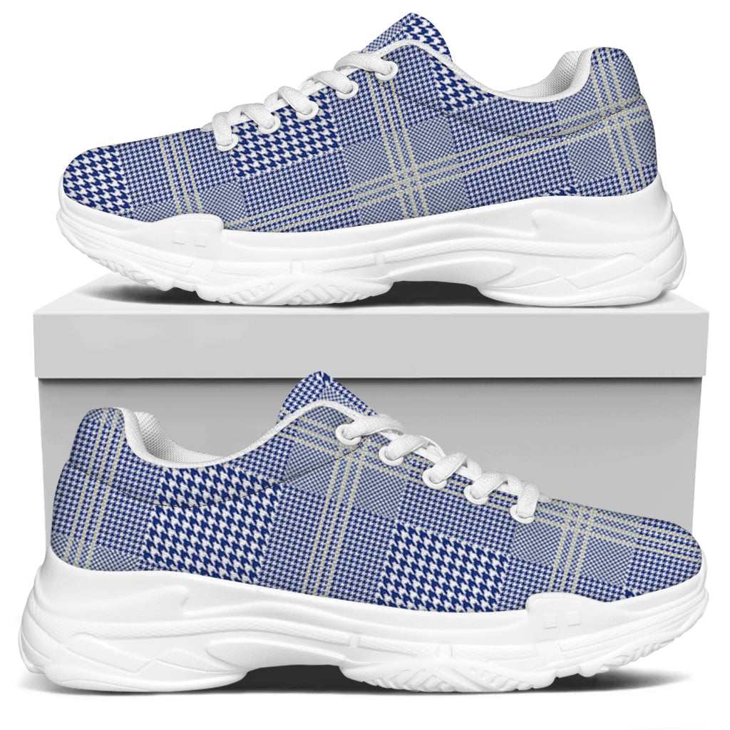 Blue And White Glen Plaid Print White Chunky Shoes