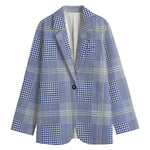 Blue And White Glen Plaid Print Women's Blazer