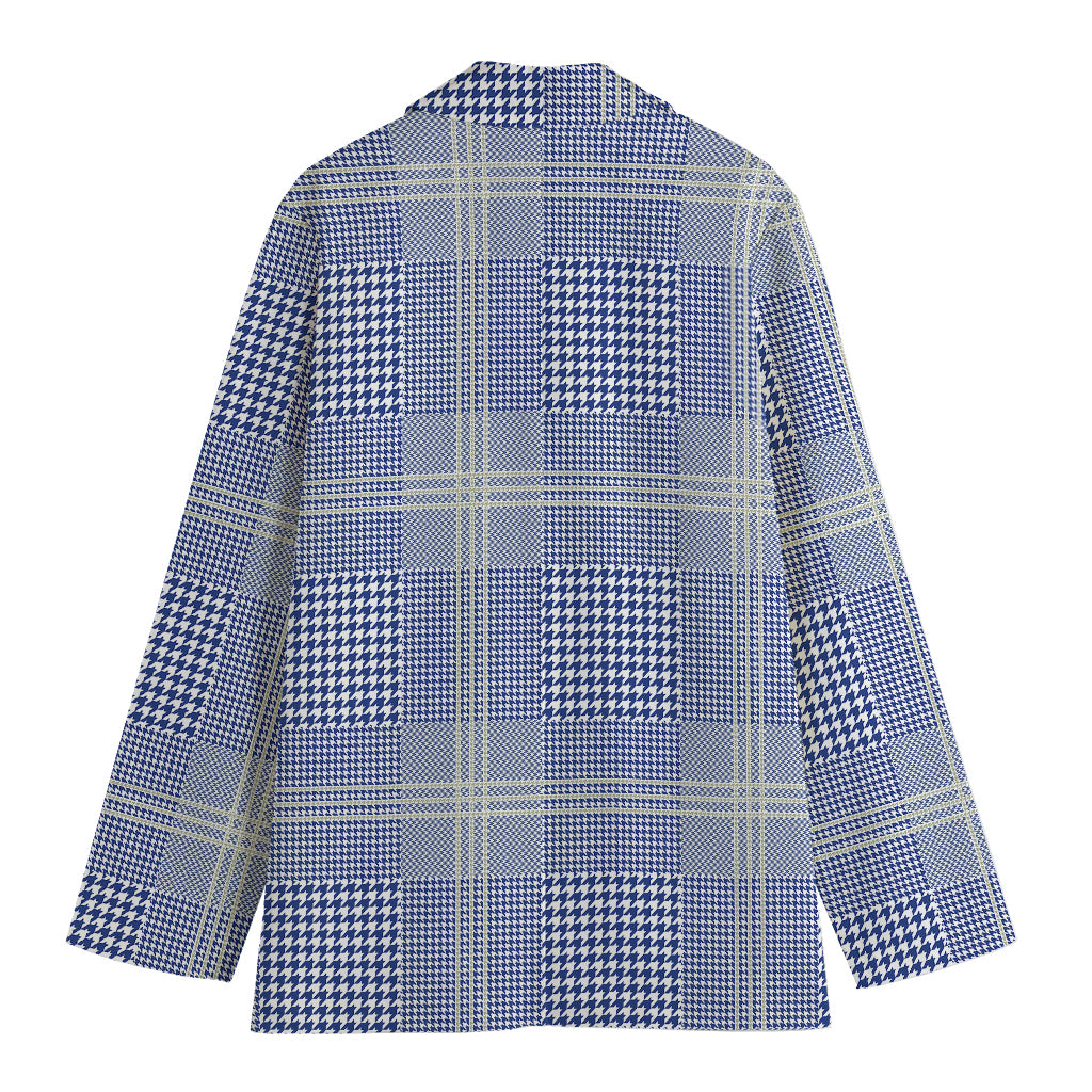 Blue And White Glen Plaid Print Women's Blazer