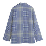Blue And White Glen Plaid Print Women's Blazer