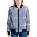 Blue And White Glen Plaid Print Women's Bomber Jacket