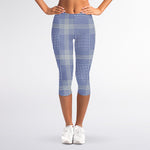 Blue And White Glen Plaid Print Women's Capri Leggings