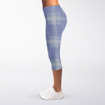 Blue And White Glen Plaid Print Women's Capri Leggings