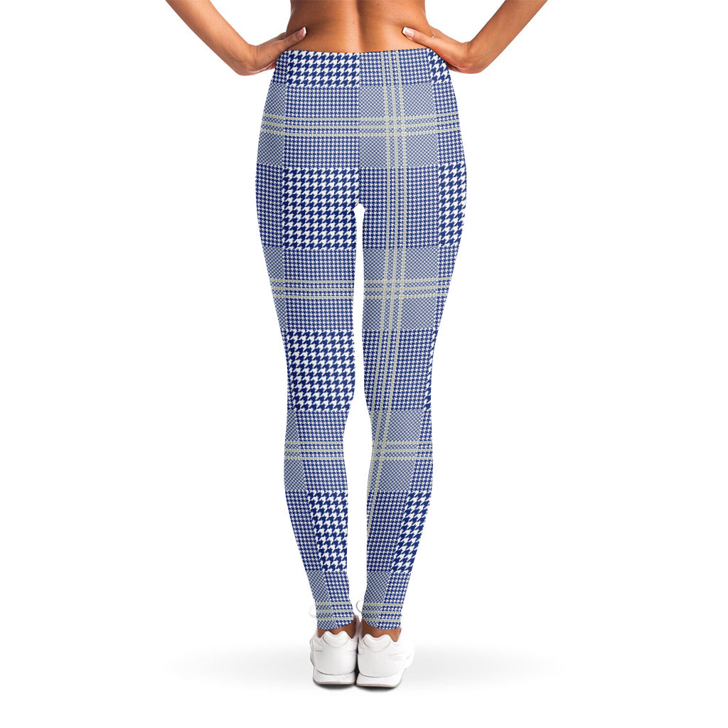 Blue And White Glen Plaid Print Women's Leggings