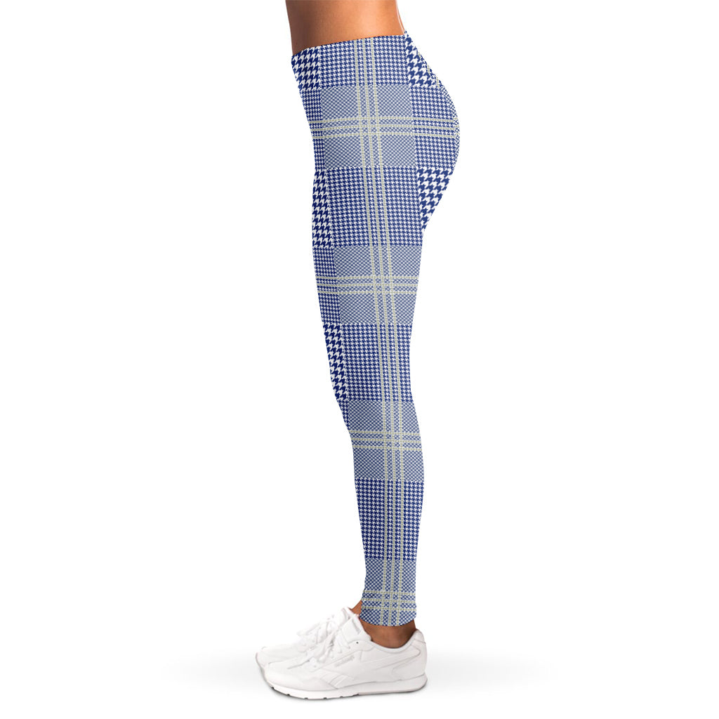 Blue And White Glen Plaid Print Women's Leggings