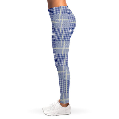 Blue And White Glen Plaid Print Women's Leggings