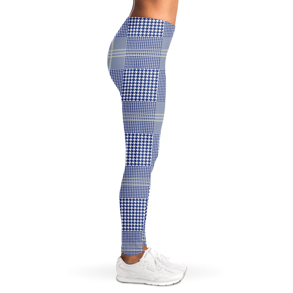Blue And White Glen Plaid Print Women's Leggings