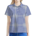 Blue And White Glen Plaid Print Women's Polo Shirt
