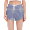 Blue And White Glen Plaid Print Women's Split Running Shorts
