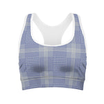 Blue And White Glen Plaid Print Women's Sports Bra