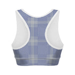 Blue And White Glen Plaid Print Women's Sports Bra