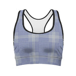 Blue And White Glen Plaid Print Women's Sports Bra