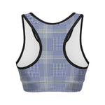 Blue And White Glen Plaid Print Women's Sports Bra